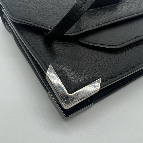 MACKAGE Keeley Black Grained Leather Crossbody Bag Top Handle - Picture 9 of 17